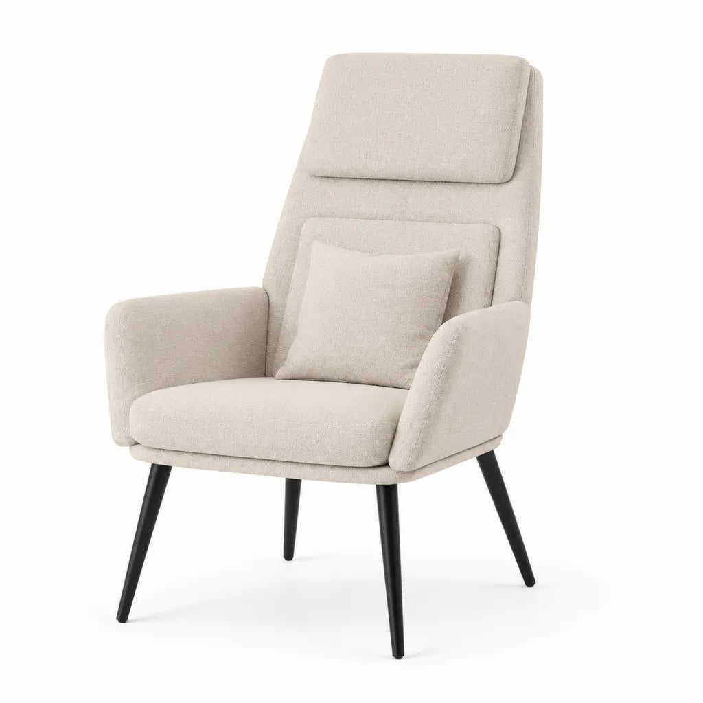 Hochlehner Sessel mit Kissen aus Polyester-Bouclé Creme Schwarz 73 x 82 x 105 cm
