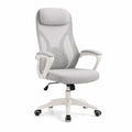Ergonomischer Bürostuhl mit Kopfstütze Polyester-Netzrücken Hellgrau Weiß 64 x 64 x 116-126 cm