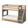 Kinder Etagenbett 90 x 200 cm aus massivem Gummibaumholz und MDF mit Treppe 4 Schubladen in Natur Blau