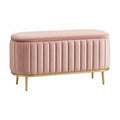 Polsterbank mit ovaler Sitzfläche aus Polyester-Samt Rosa Gold 100 x 40 x 45 cm