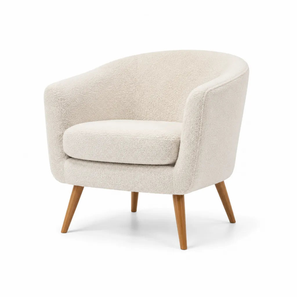 Cocktailsessel Bouclé-Polyester Creme mit Massivholzbeinen 74 x 71 x 76 cm