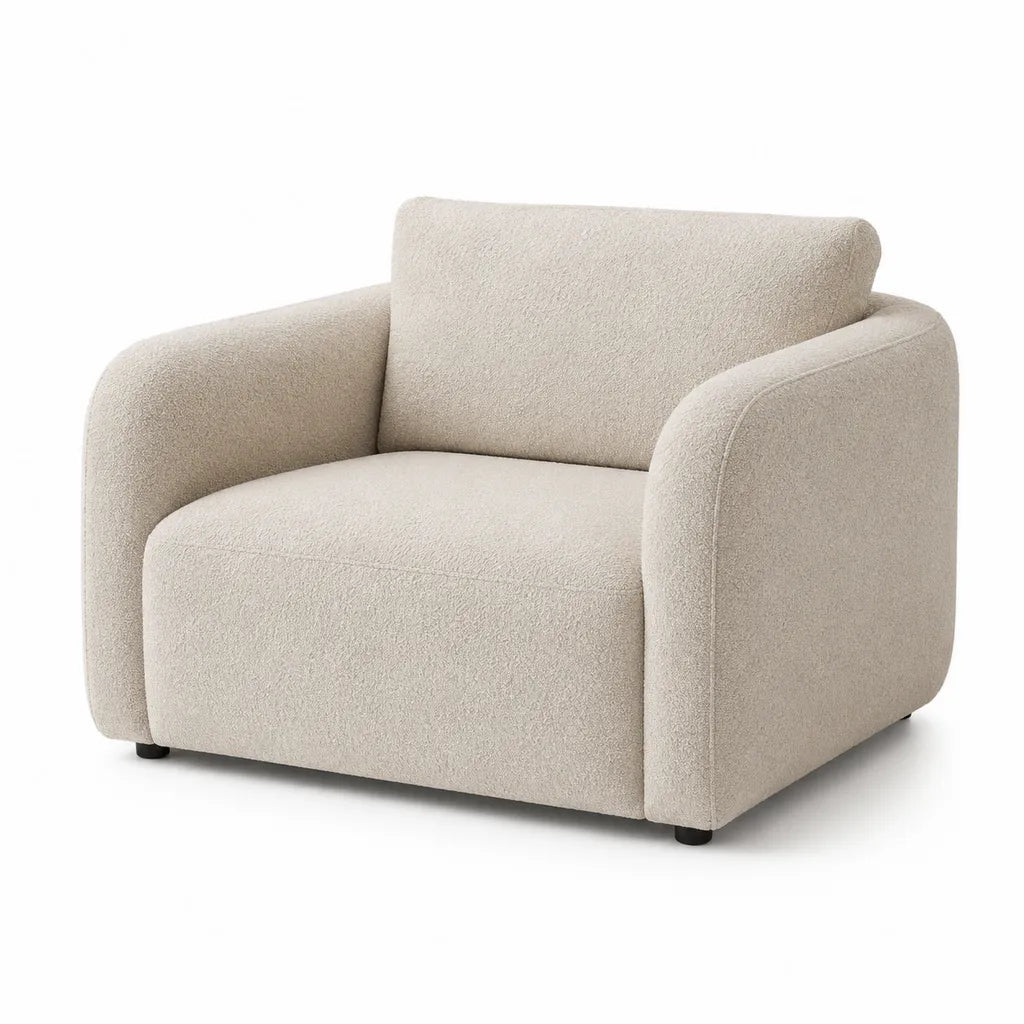 Sessel Bouclé aus 100 % Polyester mit abgerundeter Form in Creme 94 x 85 x 78 cm