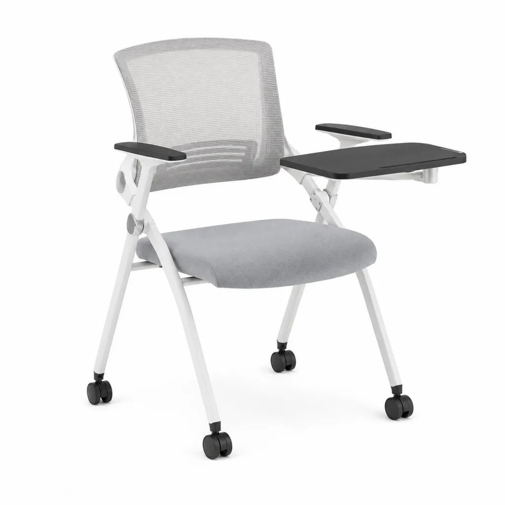 Klappbarer Konferenzstuhl mit Schreibtablett 67 x 63 x 86 cm Polyester Netzrücken Kunststoff Sitz Grau Weiß