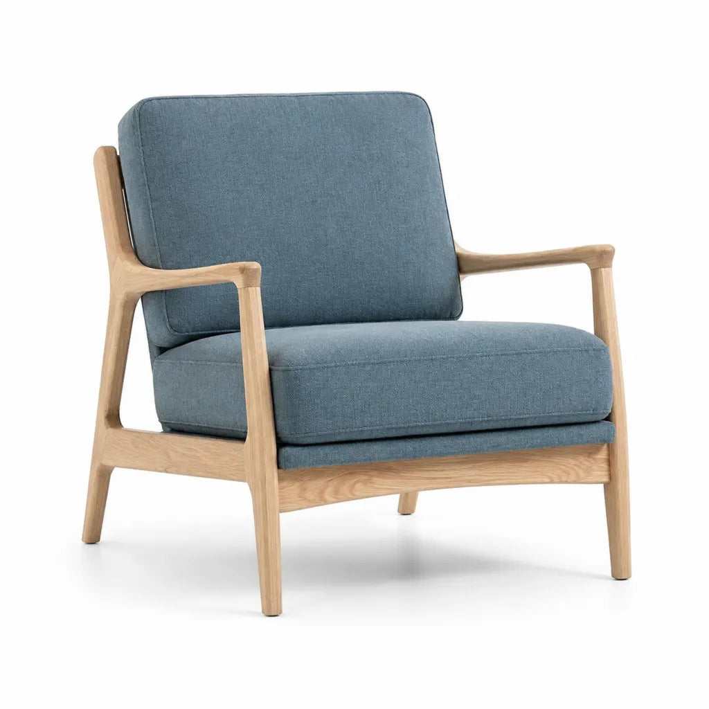 Sessel mit Armlehnen 70 x 78 x 82 cm Massivholz Eiche Polyester Blau