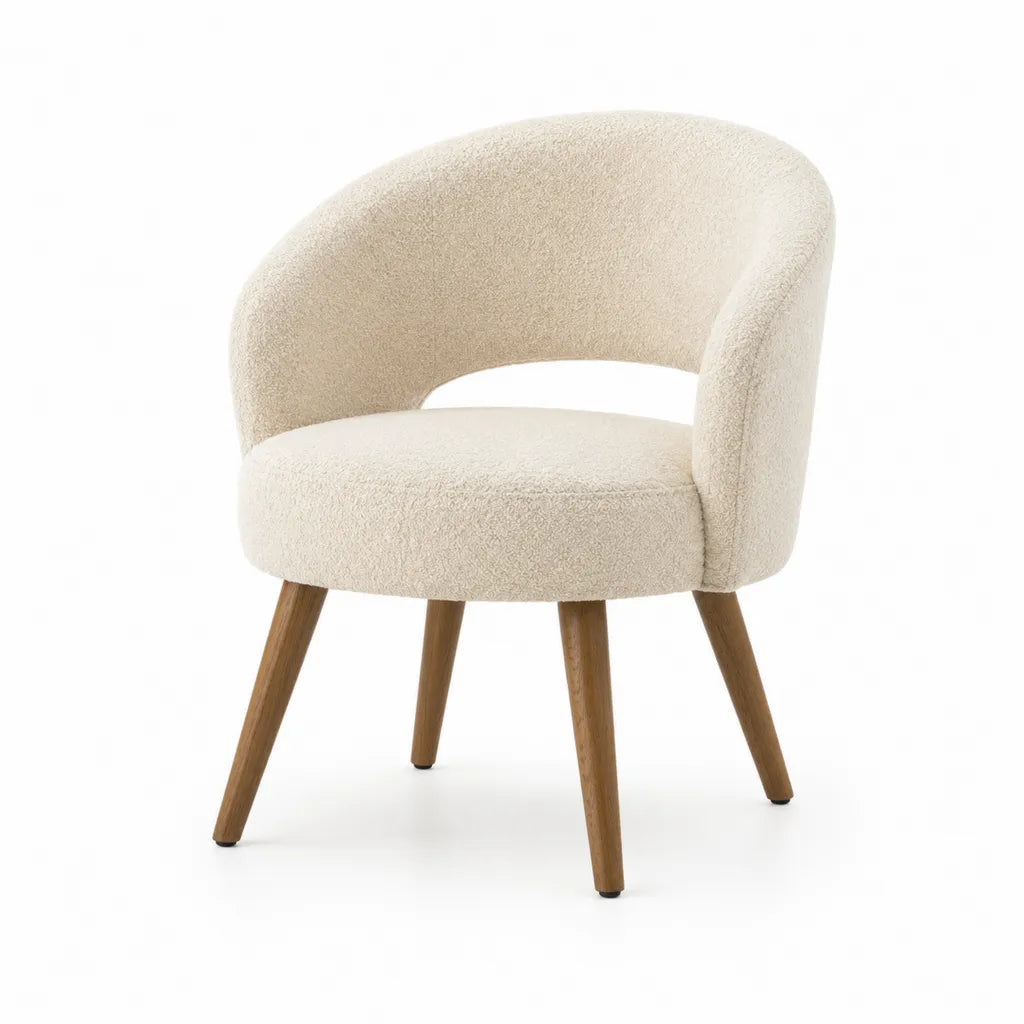 Sessel mit Armlehnen Bouclé-Polyester Rundform Creme 58 x 60 x 78 cm