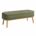 Schlafzimmerbank gepolsterte Sitzbank 100 x 40 x 45 cm Polyester-Samt Schaumstoff rechteckig olivgrün natur
